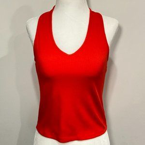 American Eagle Women's Ribbed Halter Top in Red Size Large